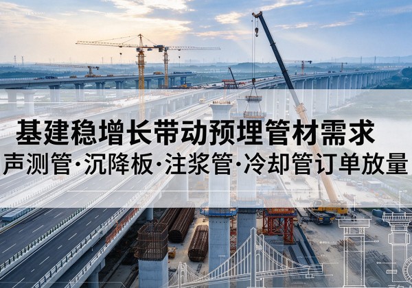 郊区基建稳增长带动预埋监测管材需求，声测管、沉降板、注浆管订单持续放量